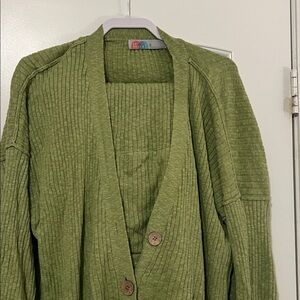 Free People Beach Green Ribbed Sweater and Pants set.